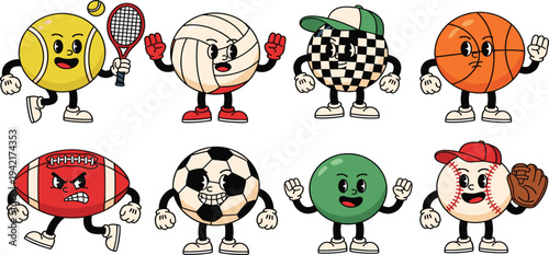 Fun and Playful Vector Sports Balls – Tennis, Soccer, Basketball, Football, Baseball, and More with Cute Faces