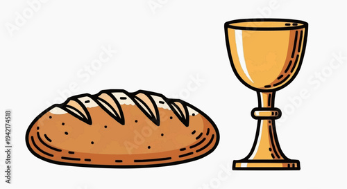 A vector graphic illustration of bread and a chalice