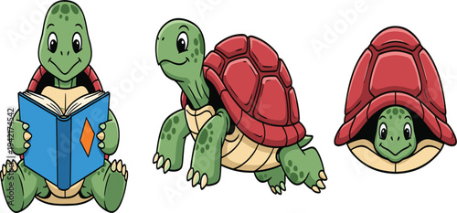 One Reading a Book, One Walking, and One Hiding in Its Shell