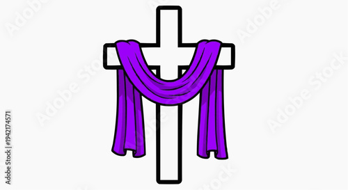 A purple cloth over a cross.