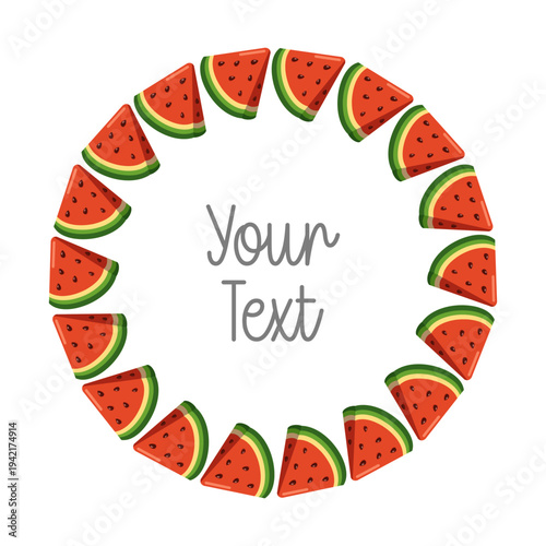 Watermelon slices round frame. Cartoon Vector isolated illustration on white background