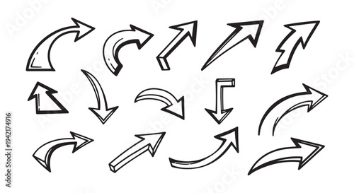 handrawn arrow doodles and direction vector collection set