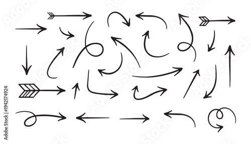 handrawn arrow doodles and direction vector collection set