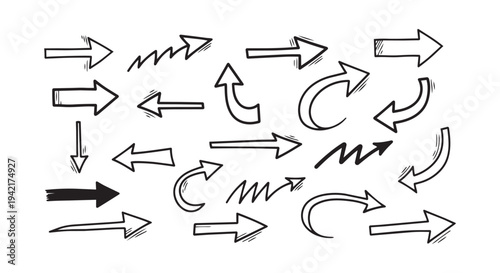 handrawn arrow doodles and direction vector collection set