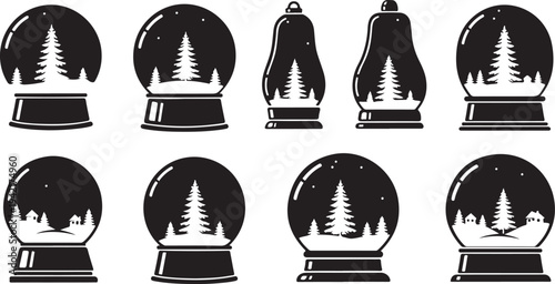 Black and white illustration of globe with flying birds