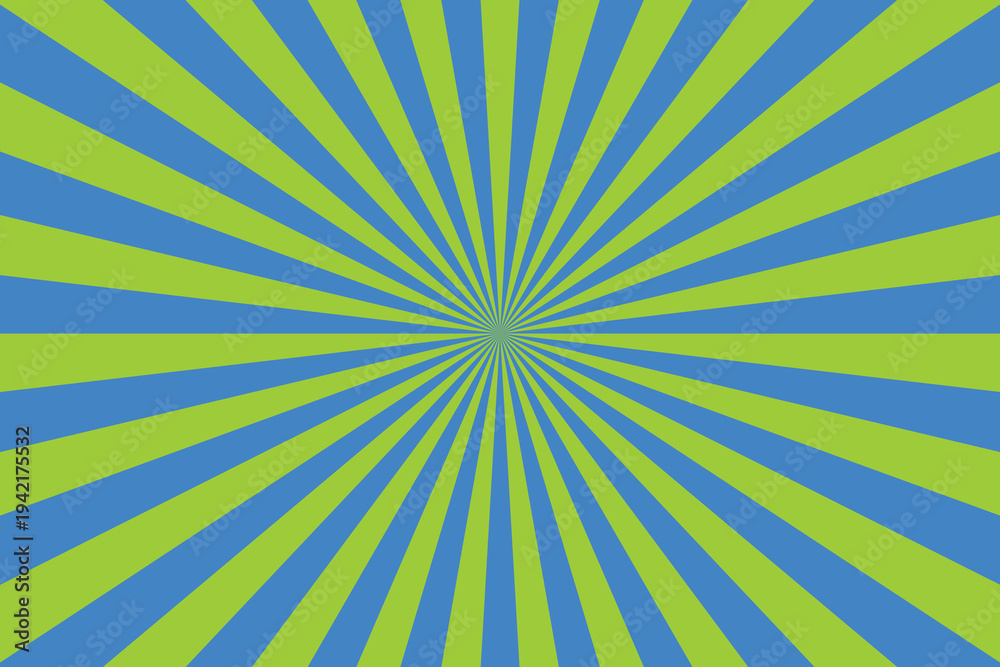 Obraz premium Bright lime green and blue sunburst pattern radiating from the center creates a vibrant visual background