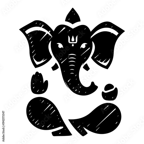 Ganesha lord of beginnings and remover of obstacles in stylized hand drawn brush stroke style