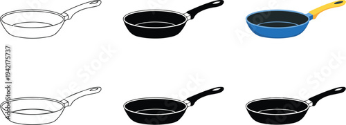 Minimal frying pan icon set with outline silhouette and nonstick pan styles vector illustration collection
