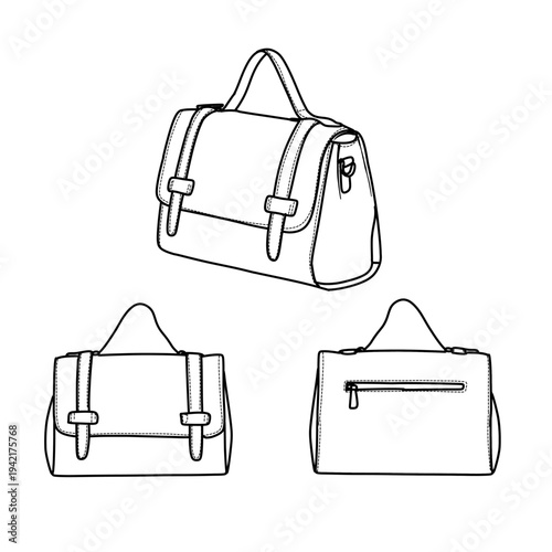Collection of Hand Drawn Fashionable Handbags.