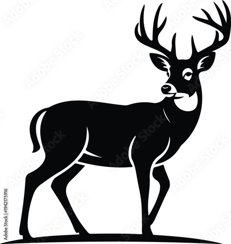 Deer vector illustration of a majestic stag with antlers standing in natural forest scene wildlife animal design