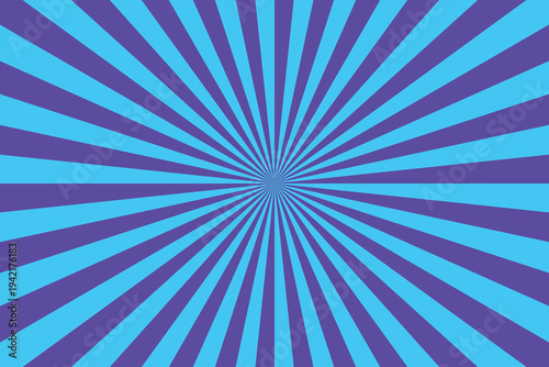 Eye catching purple and light blue sunburst lines radiate outwards creating a dazzling visual effect