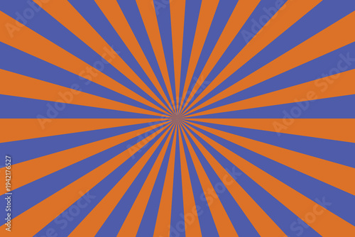 Saturated blue and rich orange lines radiate outwards from the center in a powerful eye catching pattern