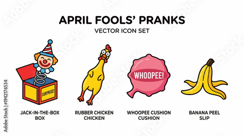 Playful Collection of Humorous Prank Icons for April Fools' Day and Fun Events