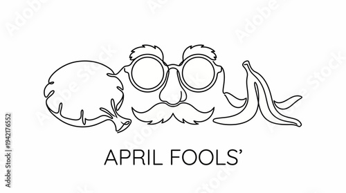 Continuous line art featuring classic prank items for playful design and humorous illustrations