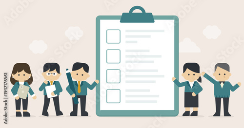 Business team checking checklist on clipboard for task management and planning | Gentle Business Illustration Series