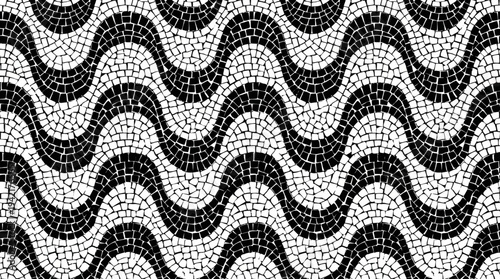 Cuadro en lienzo Wavy black and white pattern illustration with undulating lines and mosaic textu