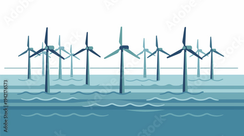 Vast array of offshore wind turbines harnessing renewable energy from the sea's power