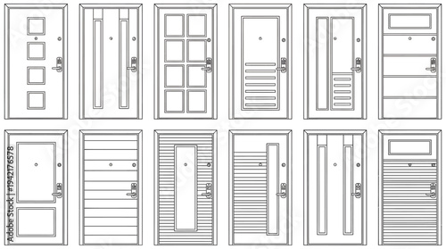 Collection of Diverse Modern and Classic Door Designs Architectural Line Art for Building Projects and Home Styling Concepts