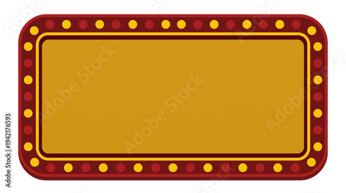 Retro illuminated marquee sign frame with empty golden space for your text