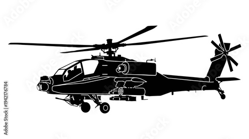 Modern tactical combat helicopter vector silhouette for military aviation design
