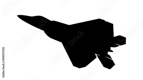 Silhouette of a modern fighter jet aircraft in flight against a white background