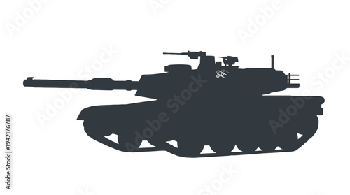 Vector silhouette of a powerful land weapon, an armored battle vehicle for tactical warfare and military defense concepts