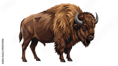 Brown Bison Illustration on a White Background - Majestic Animal Art