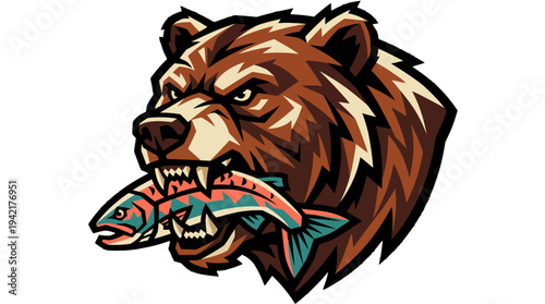 Vivid Illustration of a Strong Forest Bear Catching Fish as Prey