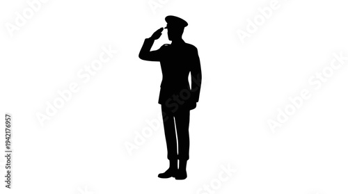 Solemn silhouette of a uniformed figure rendering a respectful salute, embodying honor and military service