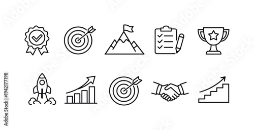 Business, success outline icon set. Achievement, growth, productivity line icons collection