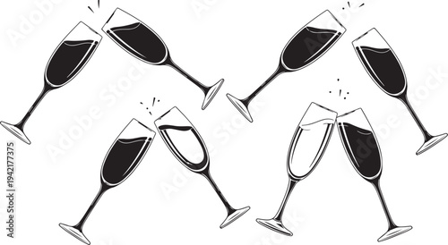 Illustration of wine glasses clinking in celebration together