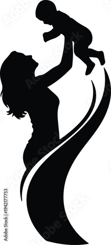 Vector loving mother holding baby abstract graphic minimalist elegant silhouette design