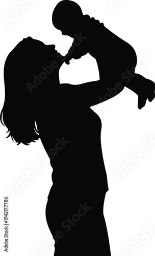 Vector Loving Mother Holding Happy Baby Joyful Family Bond Silhouette Design