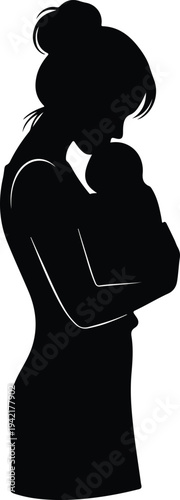 Vector loving mother holding newborn baby maternal bond care silhouette design