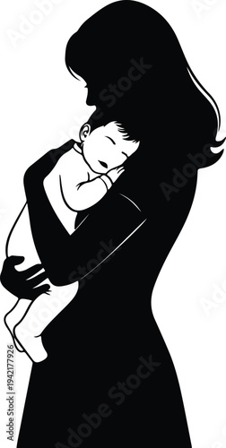 Vector loving mother holding sleeping infant in gentle embrace silhouette design