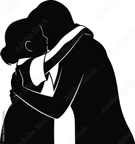 Vector loving parent and child embracing family support silhouette design