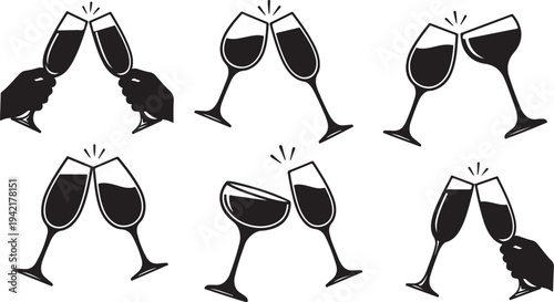 Wine Glasses Clinking in Celebration with Hands Holding