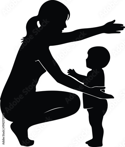Vector Mother and baby bonding together in a caring moment silhouette design