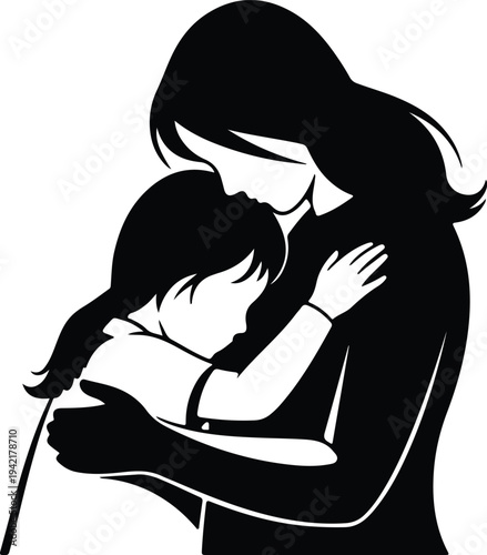 Vector mother and child embracing showing love and care silhouette design