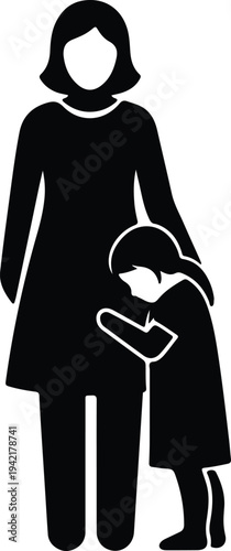 Vector Mother and child family icon showing care and love silhouette design