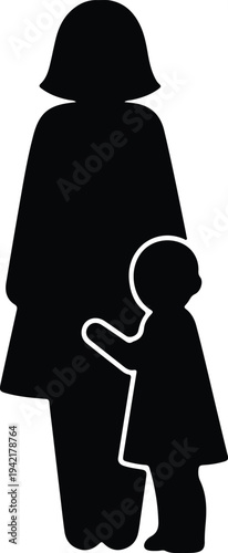 Vector mother and child family love care protection icon silhouette design