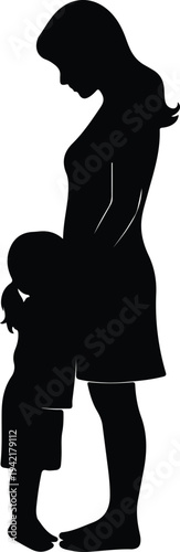 Vector Mother and child loving embrace family relationship silhouette design