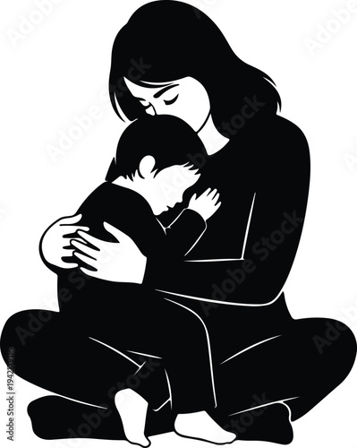 Vector Mother and child loving embrace family care parenting silhouette design