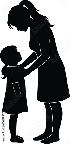 Vector Mother and child showing loving bond care black silhouette design