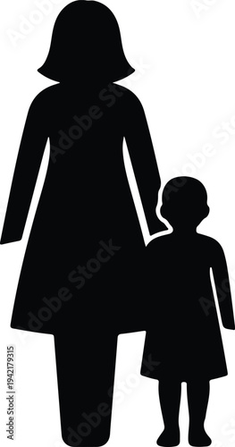 Vector mother and child together walking relationship concept silhouette design