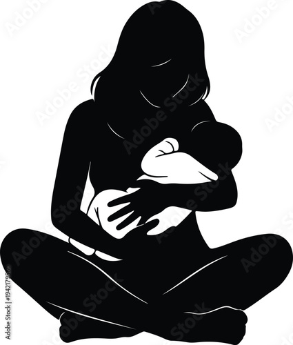 Vector Mother Breastfeeding Baby Love Nurturing Family Bond Parenthood Care silhouette design