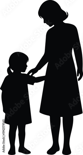 Vector mother and daughter showing love and care family silhouette design