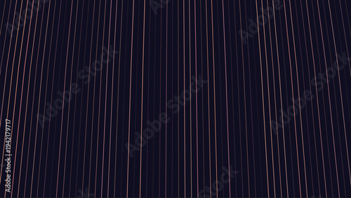 Warm pink and orange hues illuminate a receding pattern of vertical stripes on a dark night sky