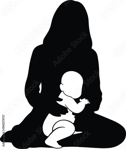 Vector Mother Holding Baby Simple Minimalist Love Family Concept silhouette design