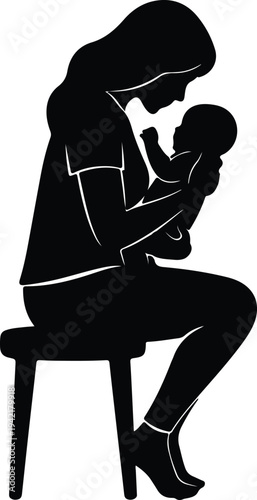 Vector mother holding newborn baby in arms minimalist black silhouette design